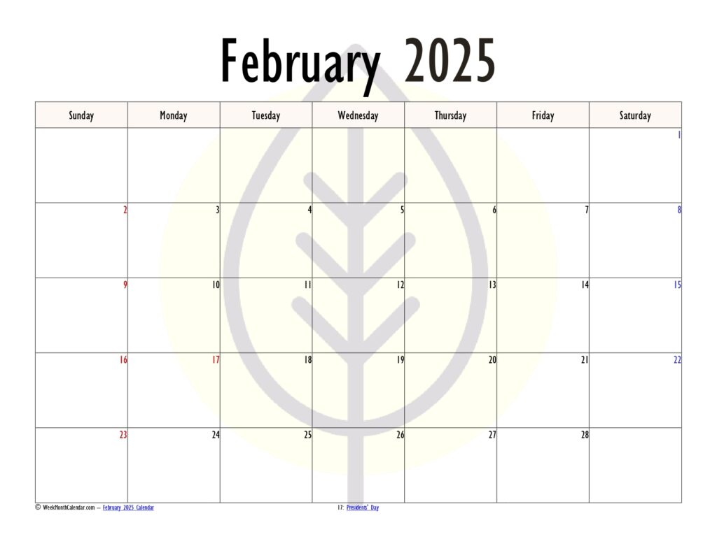 Alabaster Color February 2025 Calendar