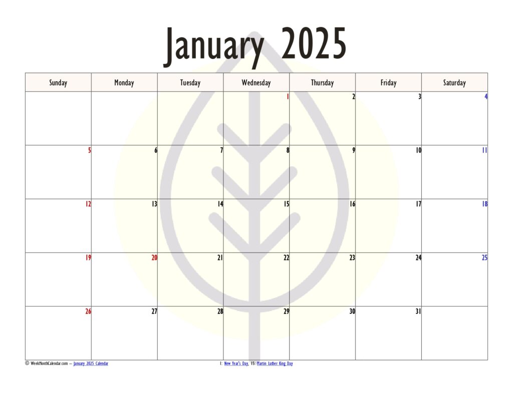 January 2025 Month Calendar 10+ Printable PDF Templates