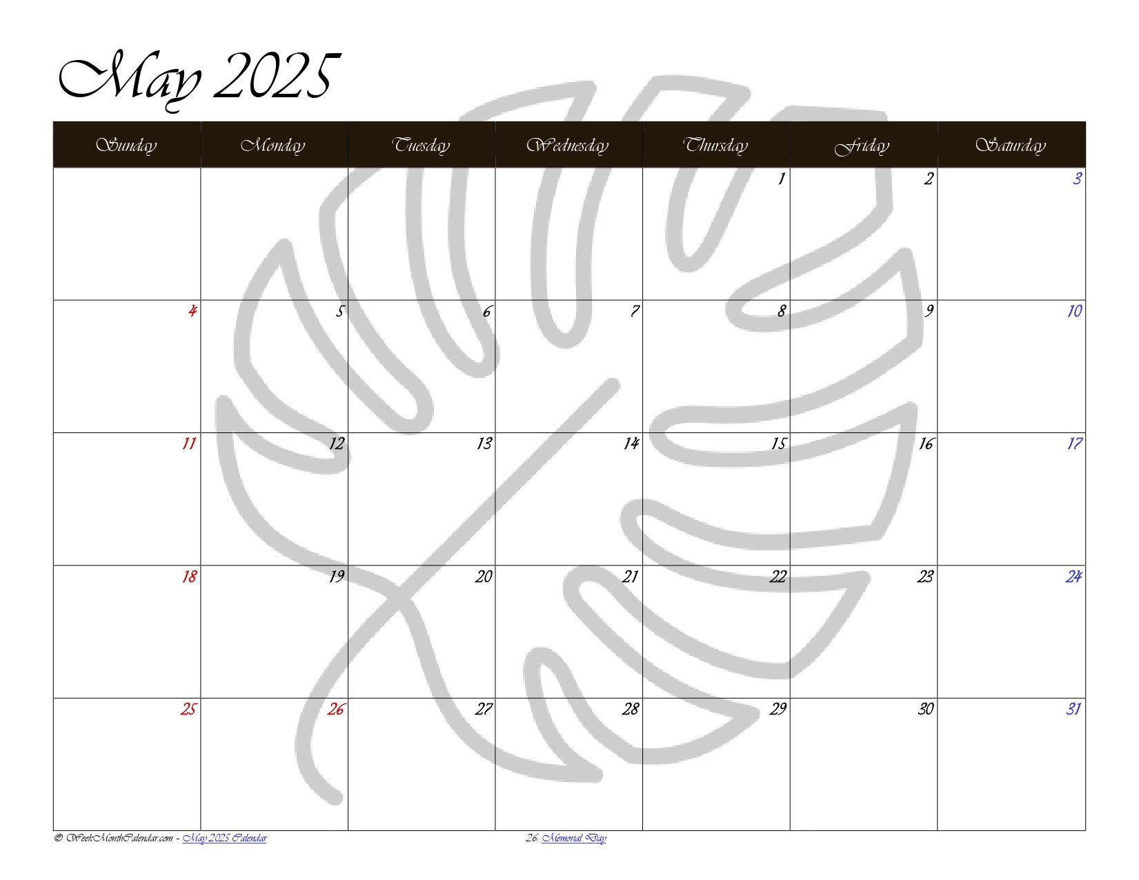 May 2025 Month Calendar - 10+ Printable PDF Templates