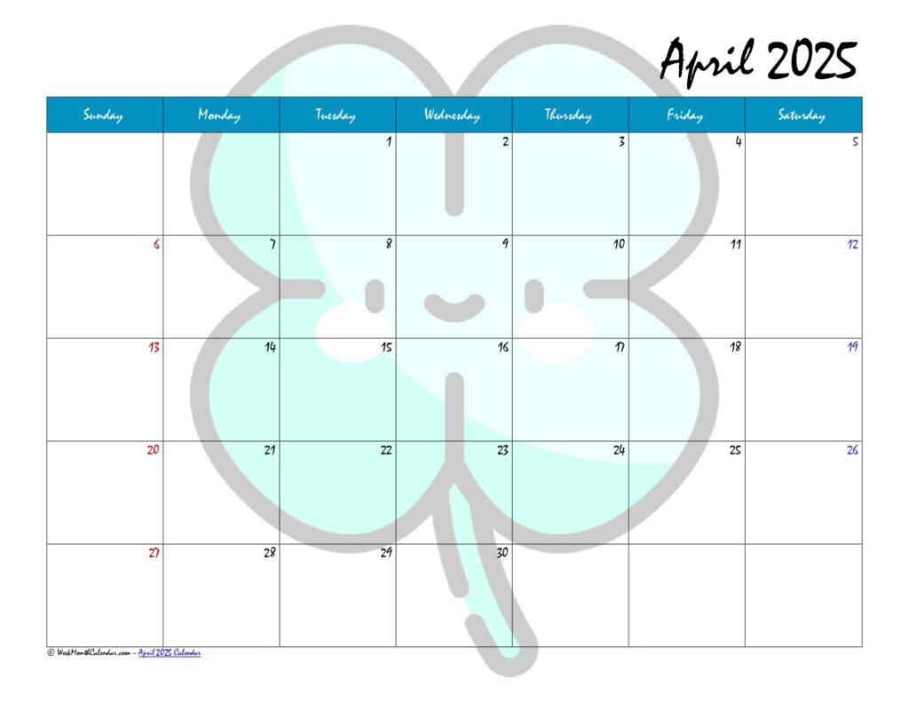 CERULEAN Color April 2025 Calendar Template