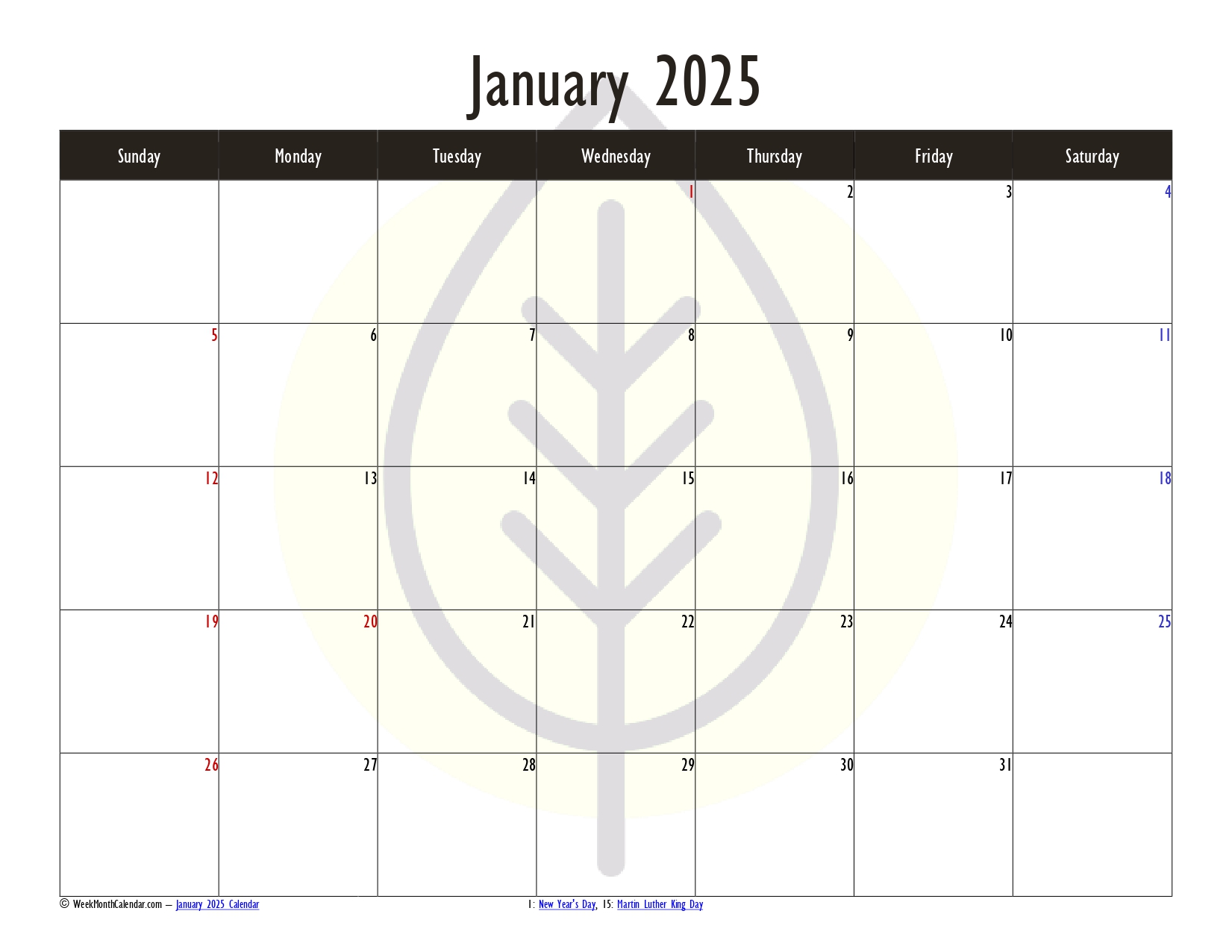 January 2025 Month Calendar 10+ Printable PDF Templates