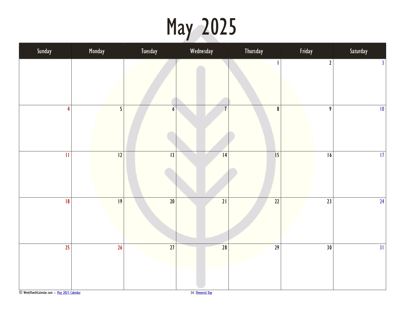 May 2025 Month Calendar 10+ Printable PDF Templates