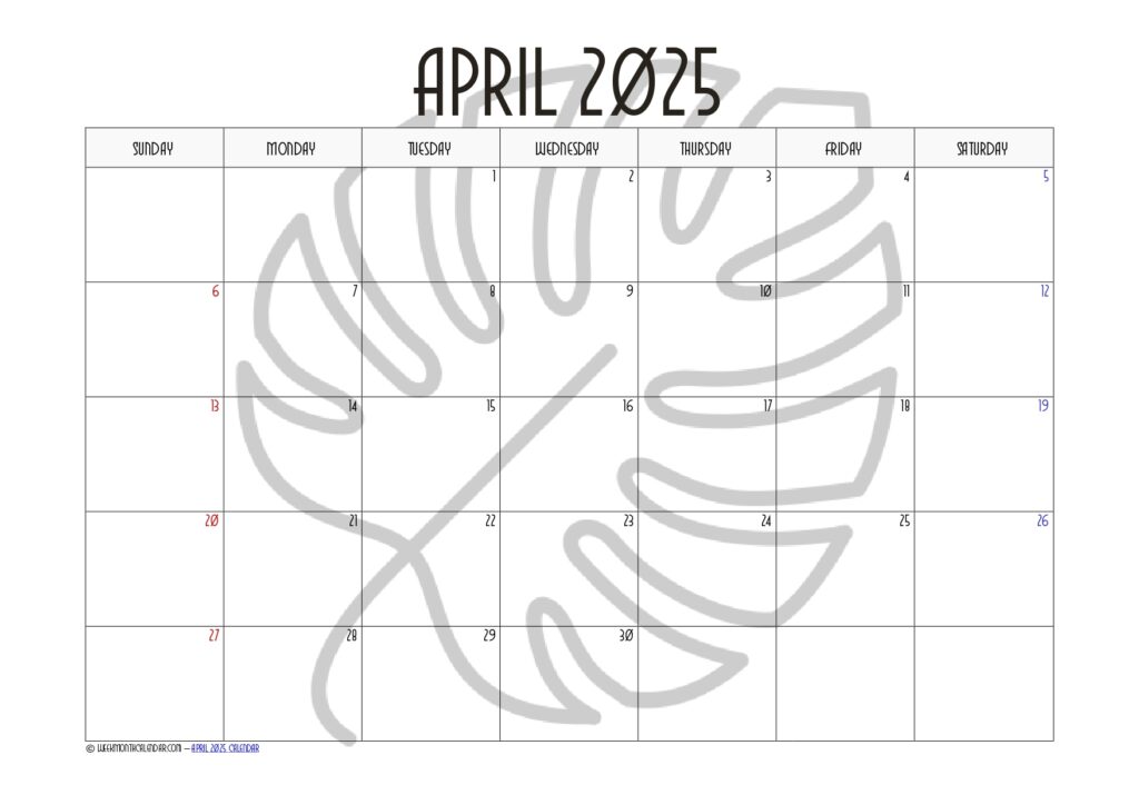 Daisy Color April 2025 Calendar Printable PDF