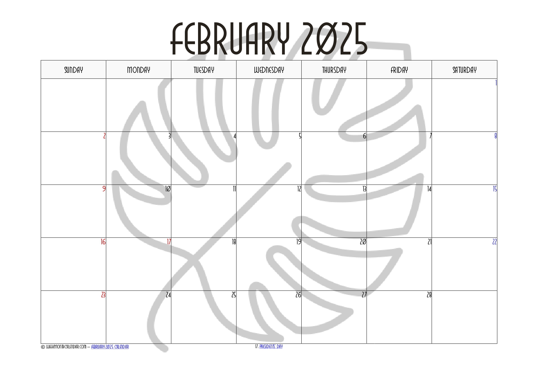 Daisy Color February 2025 Calendar Printable PDF
