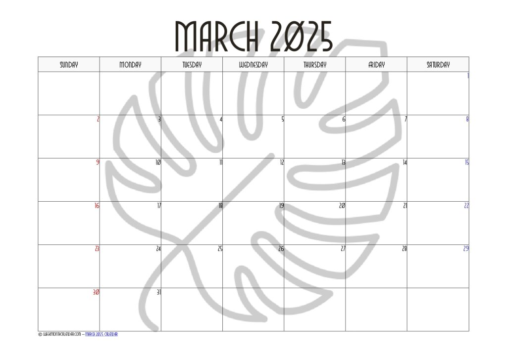 Daisy Color March 2025 Calendar Printable PDF