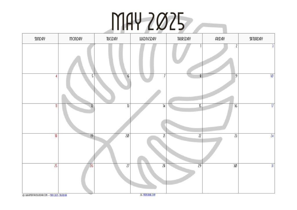 May 2025 Month Calendar 10+ Printable PDF Templates