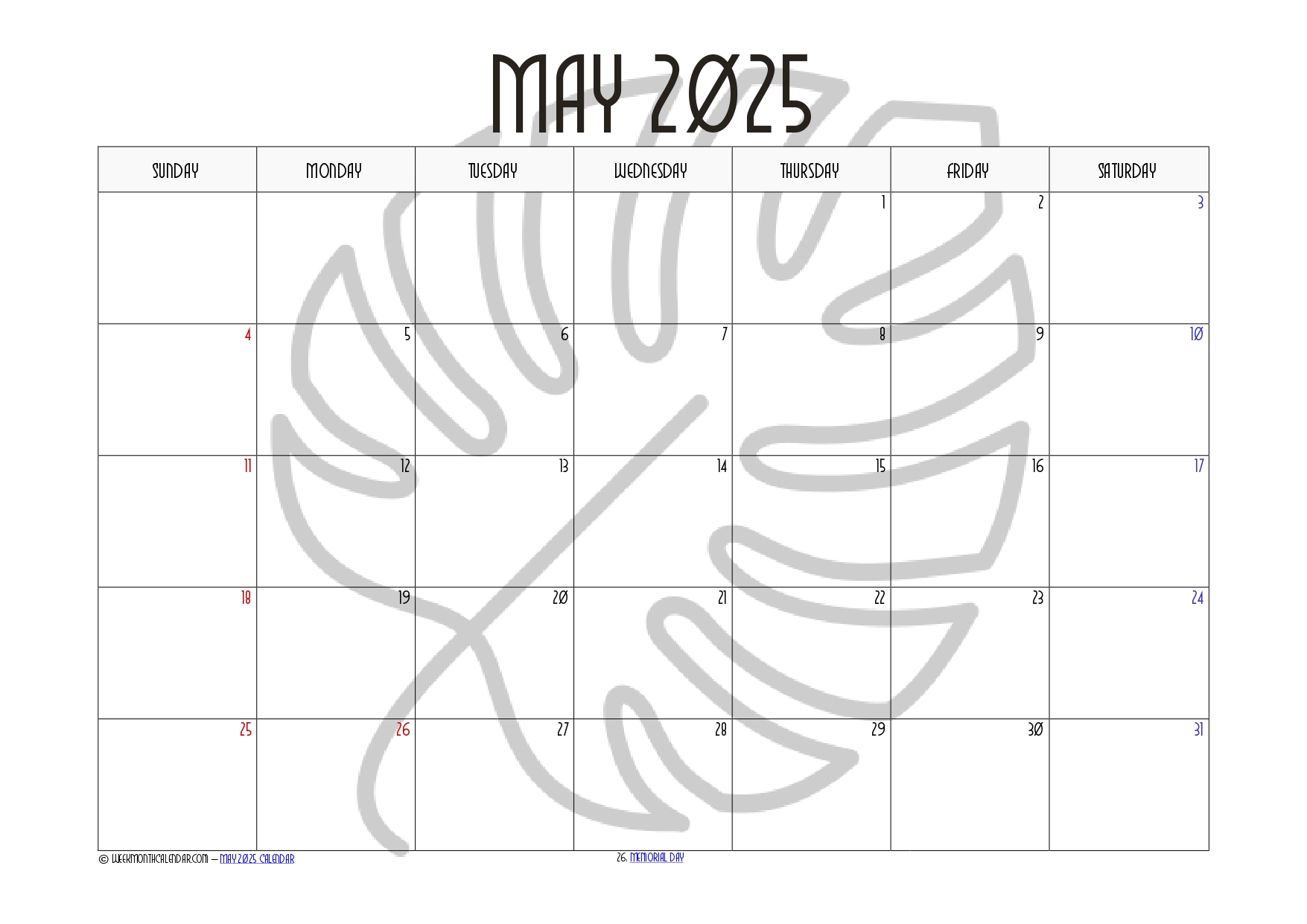 Daisy Color May 2025 Calendar Printable PDF