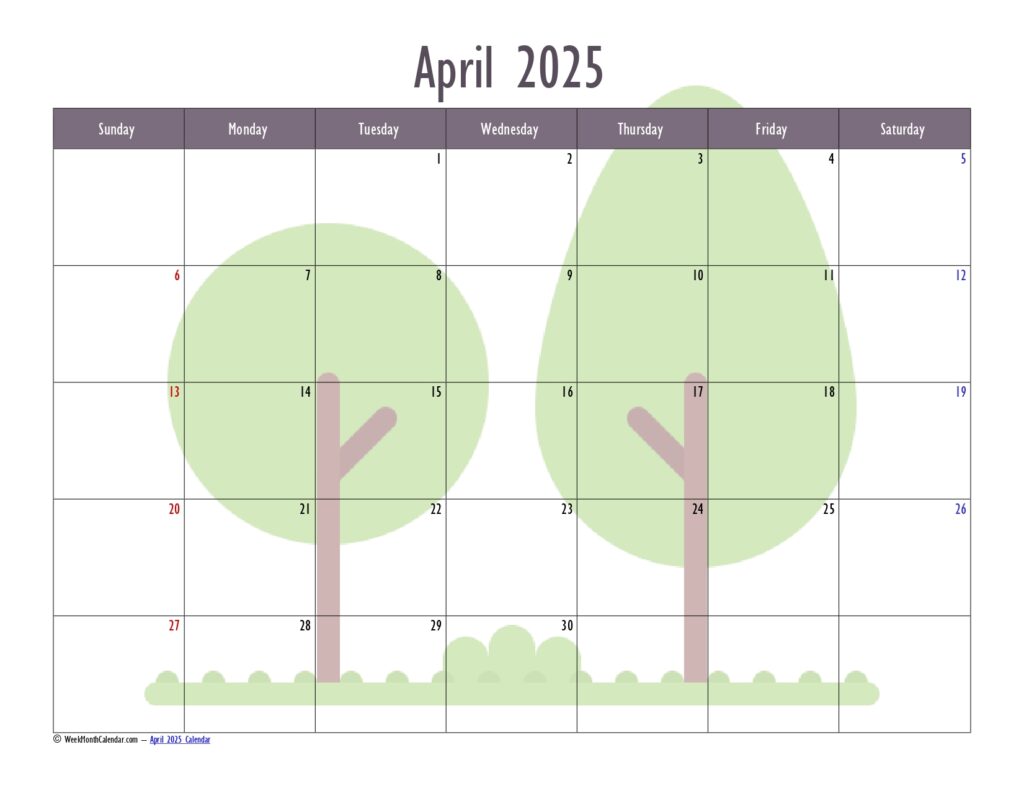 Dove Color April 2025 Calendar Printable PDF