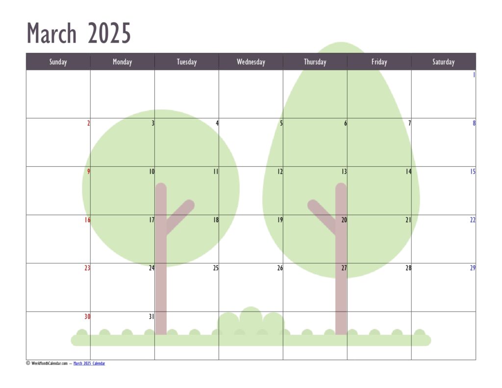 Graphite Color March 2025 Calendar Printable PDF