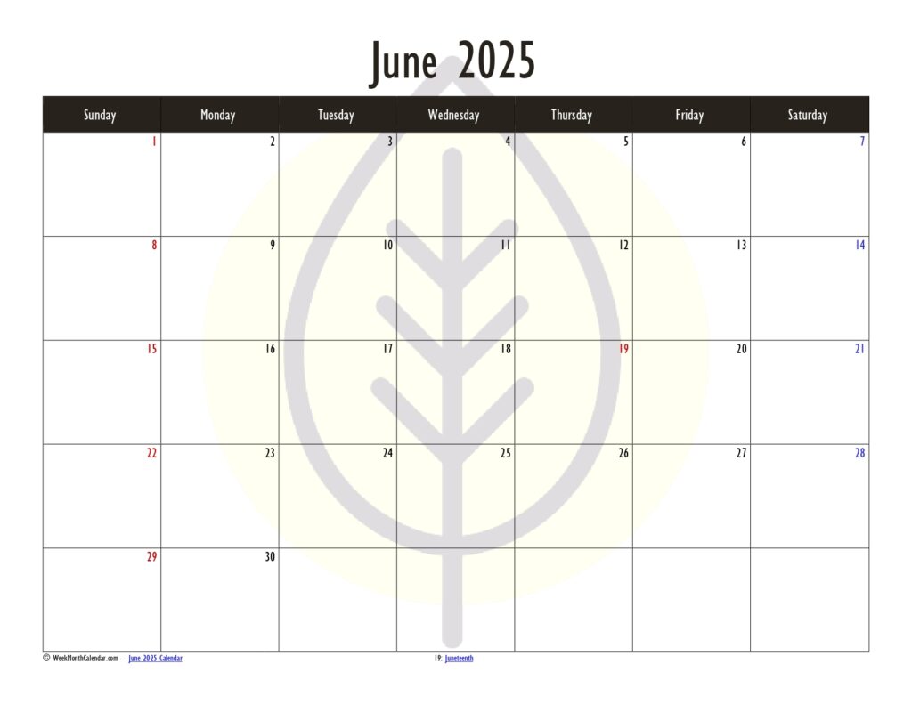 Charcoal Color June 2025 Calendar Printable PDF