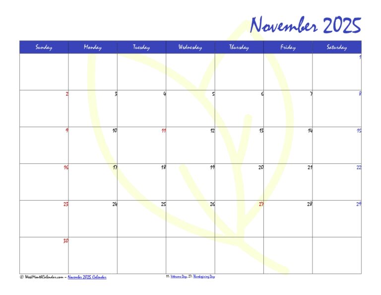 November 2025 Calendars 10+ Printable PDF Templates