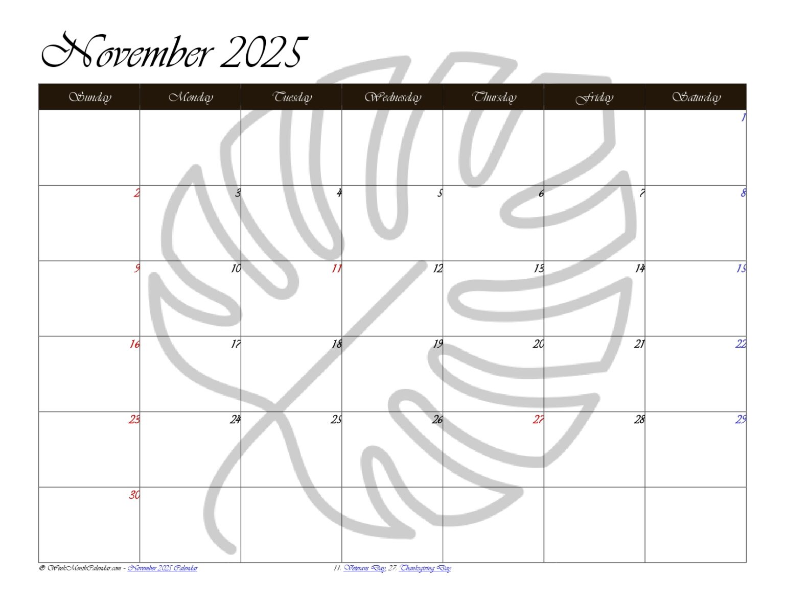 November 2025 Calendars 10+ Printable PDF Templates