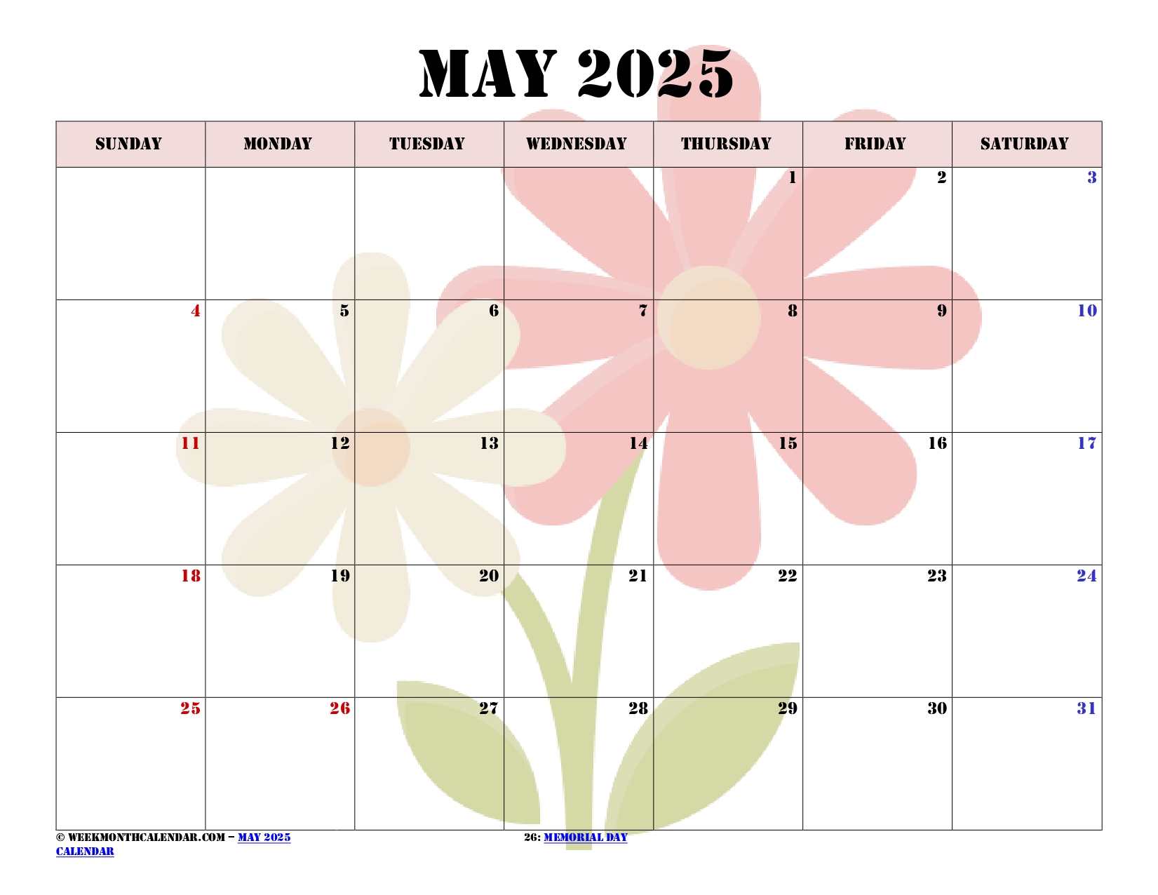 May 2025 Month Calendar 10+ Printable PDF Templates